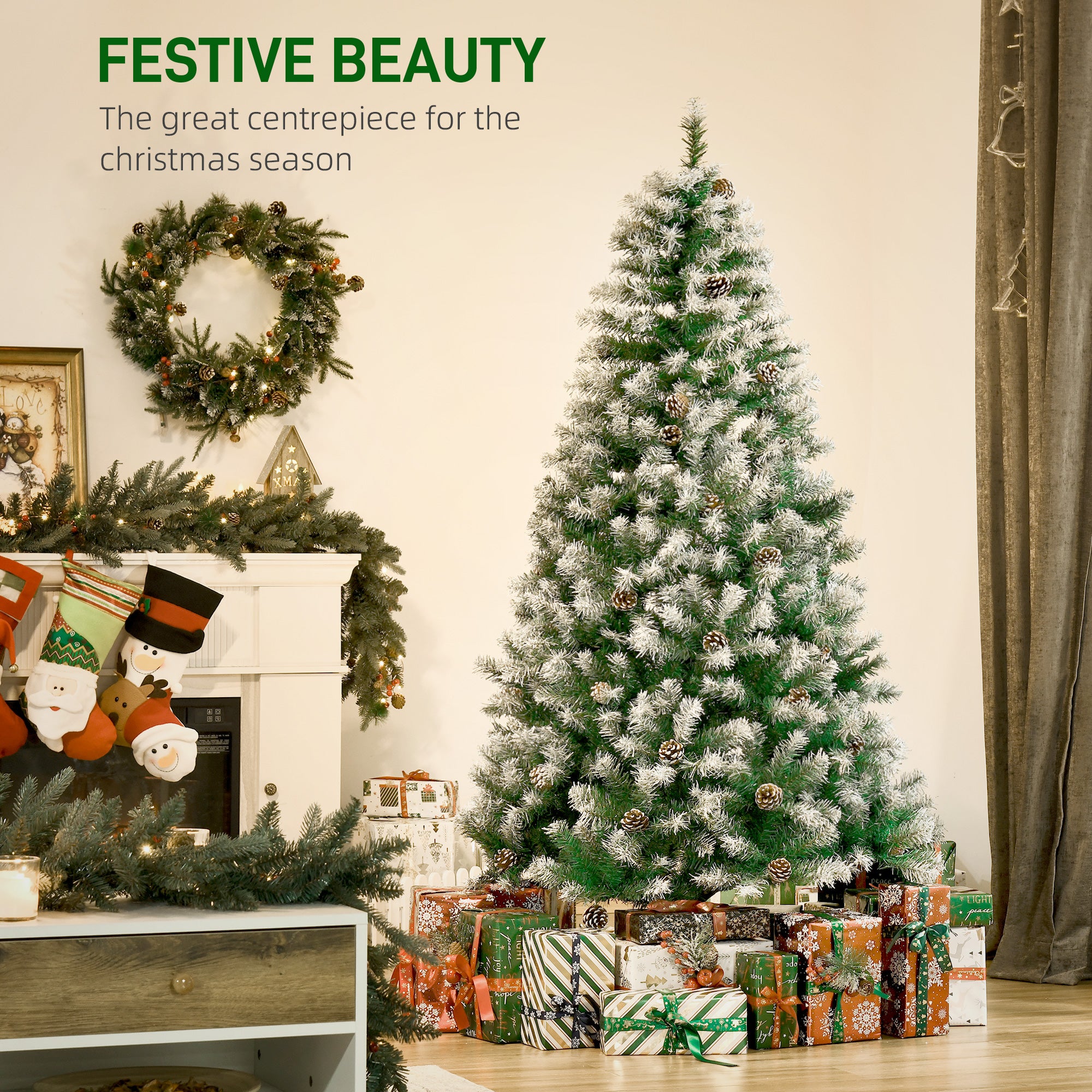 HOMCOM 6FT Artificial Christmas Tree with Pine Cones, Holiday Home Xmas Decoration Automatic Open, Green 