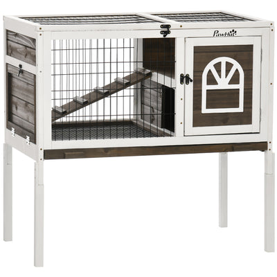 PawHut Wooden Rabbit Hutch, Guinea Pig Cage, with Removable Tray, Openable Roof 