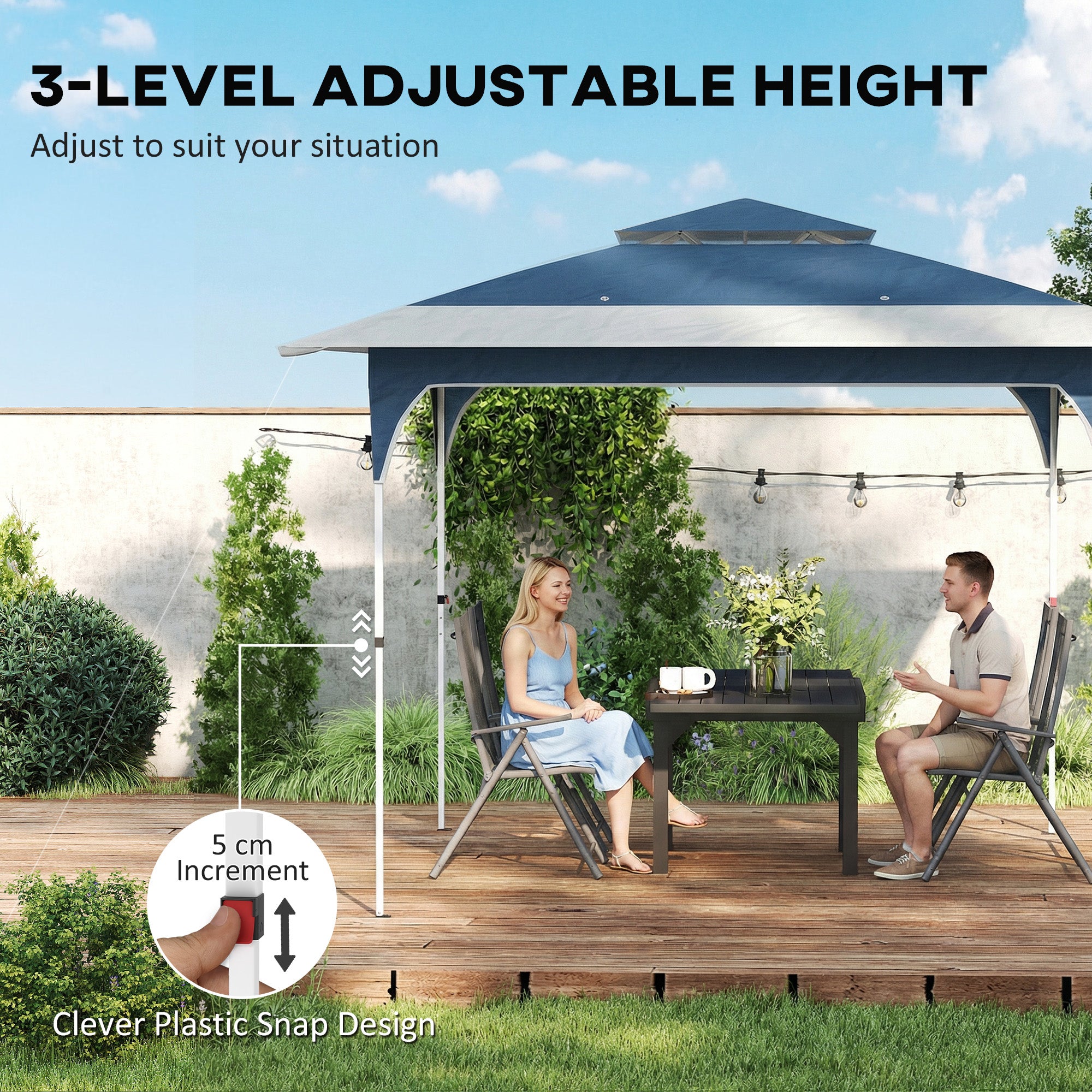 Outsunny 3.5 x 3.5 m Pop Up Gazebo with One-Push Setup, UPF50+ Double Tier Garden Party Tent Marquee with Carry Bag, Blue 
