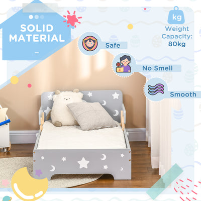 ZONEKIZ Kids Toddler Bed, with Star and Moon Patterns, Side Rails, for Ages 3-6 Years - Grey 