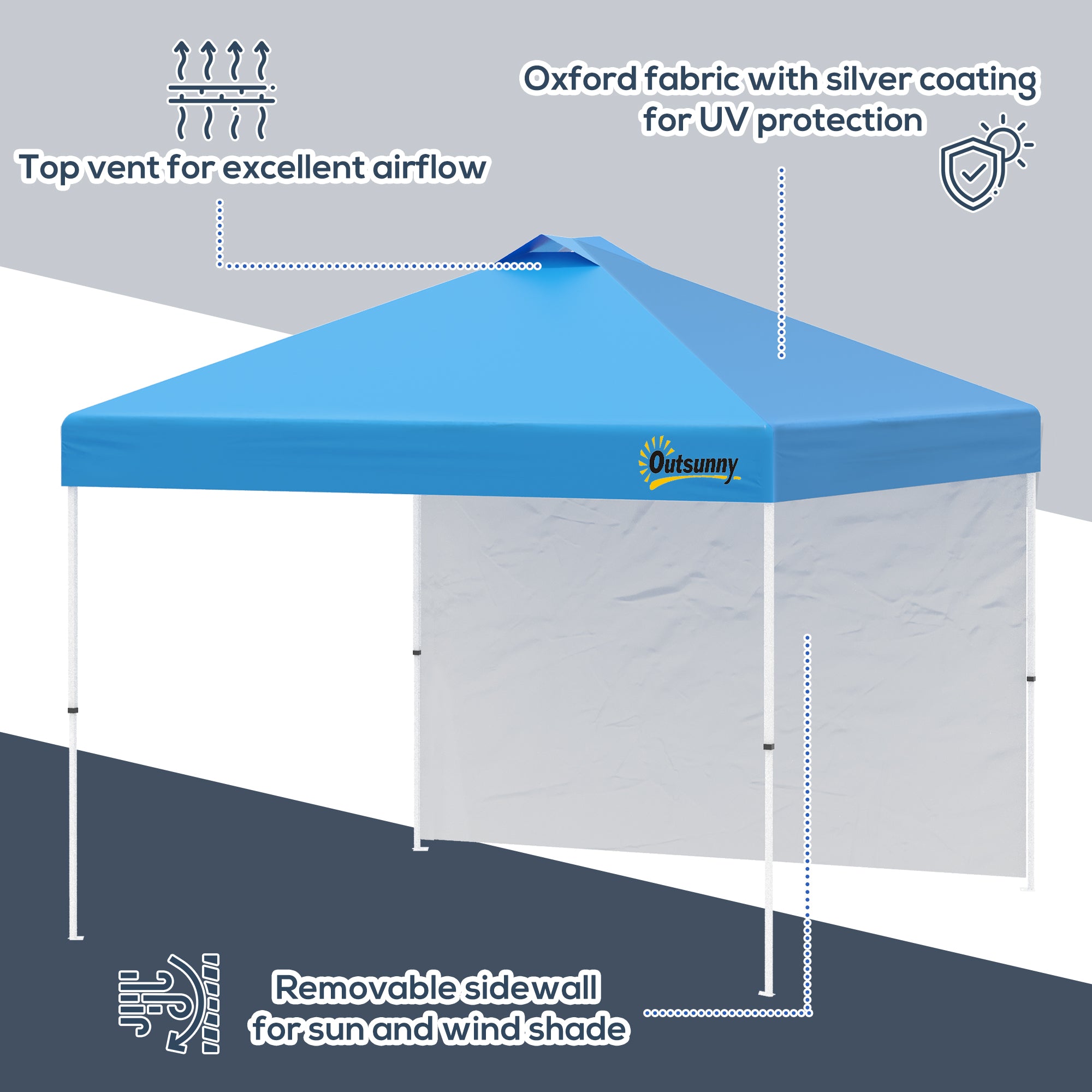 Outsunny 3x3(M) Pop Up Gazebo with 1 Side and Roller Bag, Height Adjustable Party Tent Event Shelter for Garden, Patio, Blue 