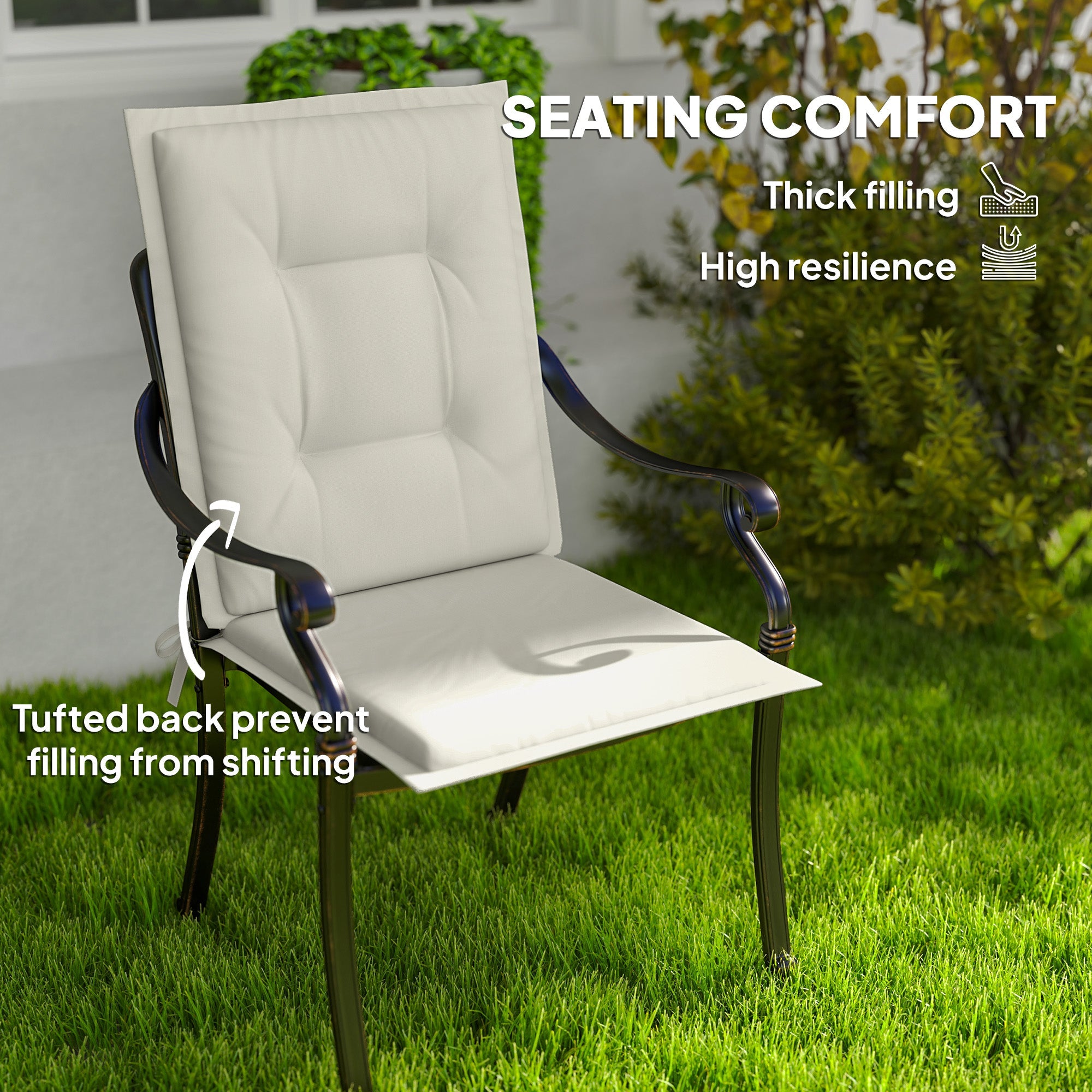 Outsunny Set of Four Padded Garden Seat Cushions - White 