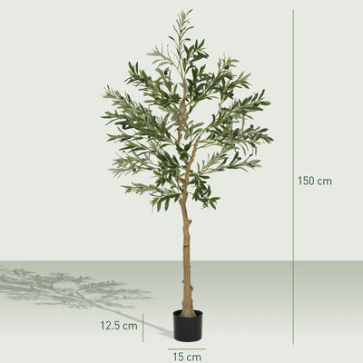 HOMCOM 5ft/ 150cm Decorative Artificial Plant, Silk Olive Tree with 720 Leaves and 32 Olive Fruits in Pot, Fake Plant for Home, Office, Living Room, Indoor Decor 