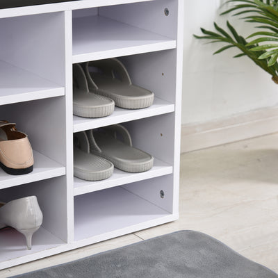HOMCOM Multi-Storage Shoe Rack w/ 14 Compartments Cushion Moving Shelves Solid Frame Foot Pads Home Office Tidy Organisation Boots Trainers White 