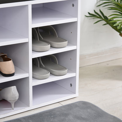 HOMCOM Multi-Storage Shoe Rack w/ 14 Compartments Cushion Moving Shelves Solid Frame Foot Pads Home Office Tidy Organisation Boots Trainers White 