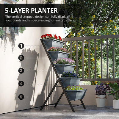 Outsunny 5-Tier Raised Garden Bed, Vertical Ladder Plant Stand with 5 Removable Boxes, Drainage Holes and Plugs, Indoor Outdoor Elevated Flower Herb Growing Box for Garden Patio Balcony, Grey 