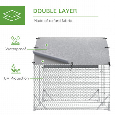 PawHut Walk In Chicken Run Galvanised Chicken Coop Hen Poultry House Cage Rabbit Hutch Pet Playpen Garden with Water-Resist Cover, 2.8 x 1.9 x 2m 