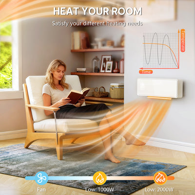 HOMCOM 2000W Glass-Panel PTC Fan Heater, Wall Mounted, 30° Oscillation, 54L x 18.7W x 12.3H cm - White