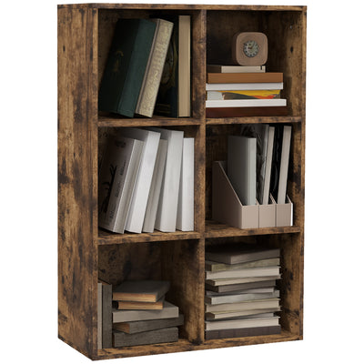 HOMCOM Six-Cube Bookcase - Rustic Brown Wood Effect 