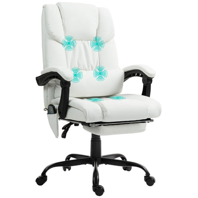 Vinsetto 6-Point Massage Office Chair, PU Leather Desk Chair with Adjustable Height and Footrest for Home Office, White 
