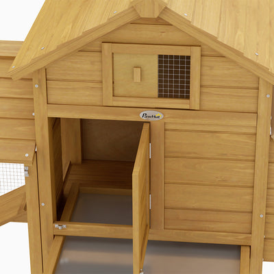PawHut Small Chicken Coop with Run Hen House Poultry Coops Cages Nesting Box Wood 150.5 x 54 x 87cm 