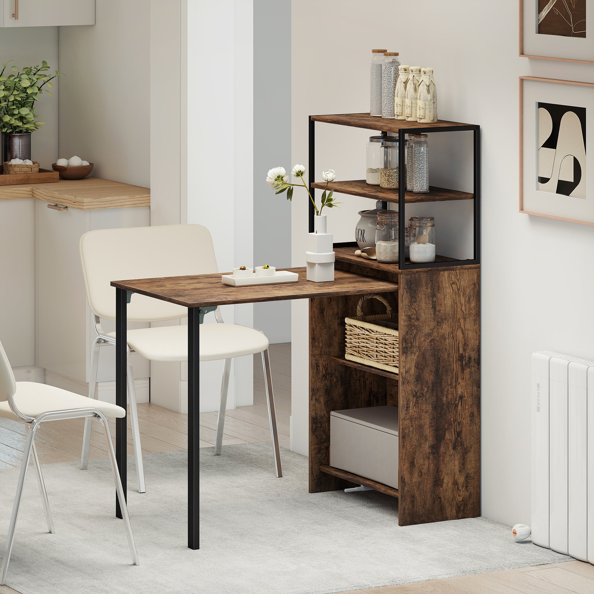 HOMCOM Folding Shelf and Work Table - Brown/Black 