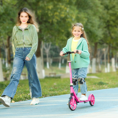AIYAPLAY Foldable Kids Scooter with Adjustable Handlebar, 200mm Big Wheel, Rear Fender Brake, Gift for Ages 6-12 Years, Pink 