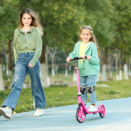 AIYAPLAY Foldable Kids Scooter with Adjustable Handlebar, 200mm Big Wheel, Rear Fender Brake, Gift for Ages 6-12 Years, Pink 