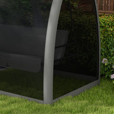 Outsunny Three-Seater Convertible Swing Chair/Bed, with Curtained Canopy - Grey 