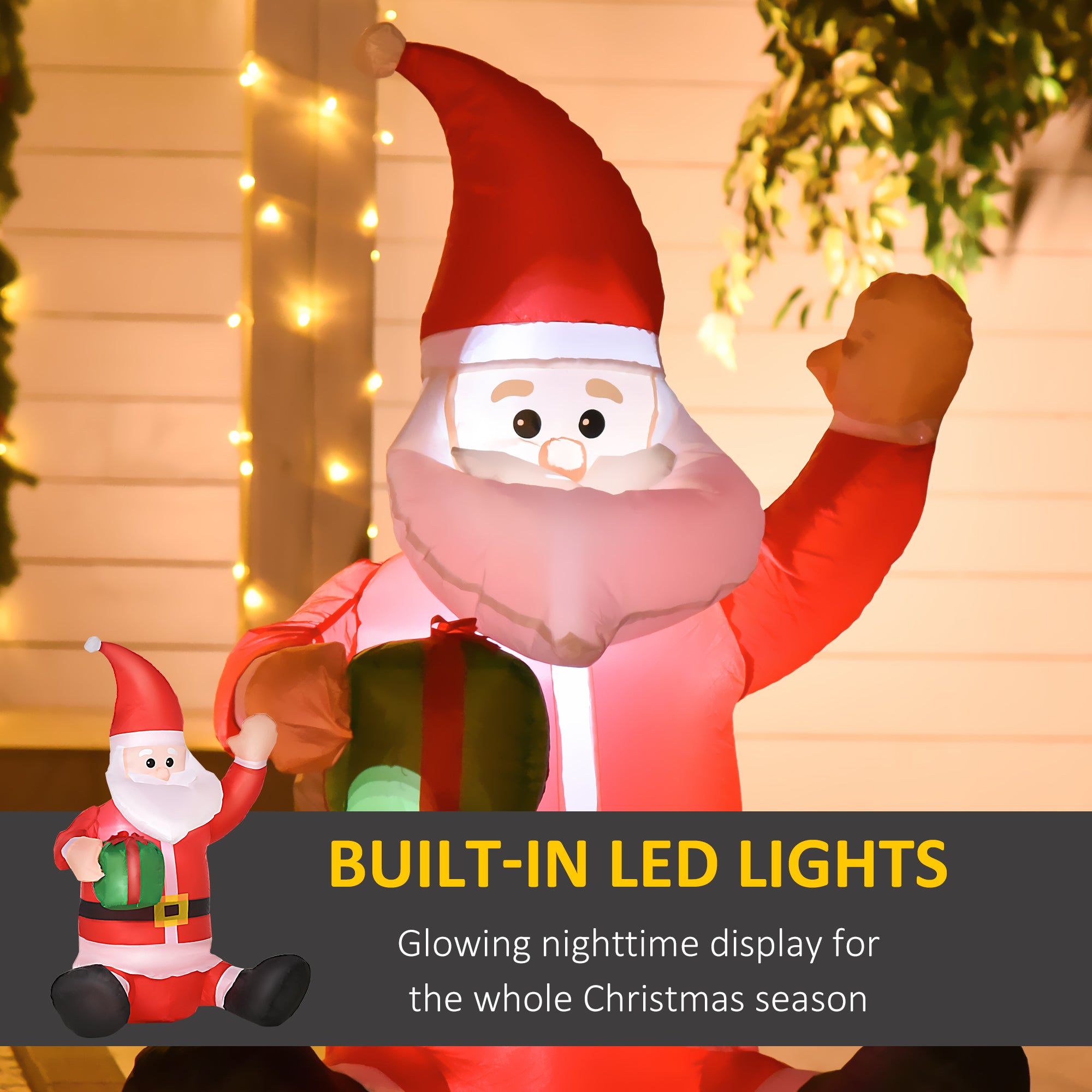 HOMCOM 4ft Inflatable Christmas Santa Claus Gift with LED Xmas Décor Holiday Outdoor Yard Decoration 