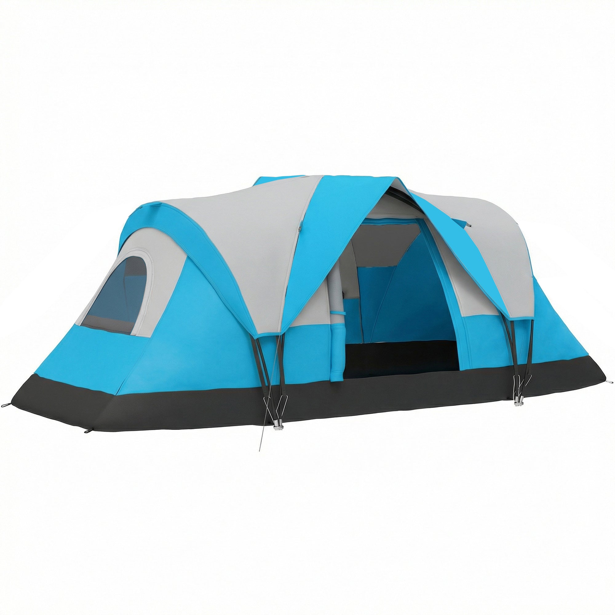 Outsunny 5-6 Man Camping Tent, Tunnel Tent, Water Resistant Hiking Shelter with Groundsheet and Carry Bag, Light Blue 