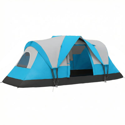 Outsunny 5-6 Man Camping Tent, Tunnel Tent, Water Resistant Hiking Shelter with Groundsheet and Carry Bag, Light Blue 