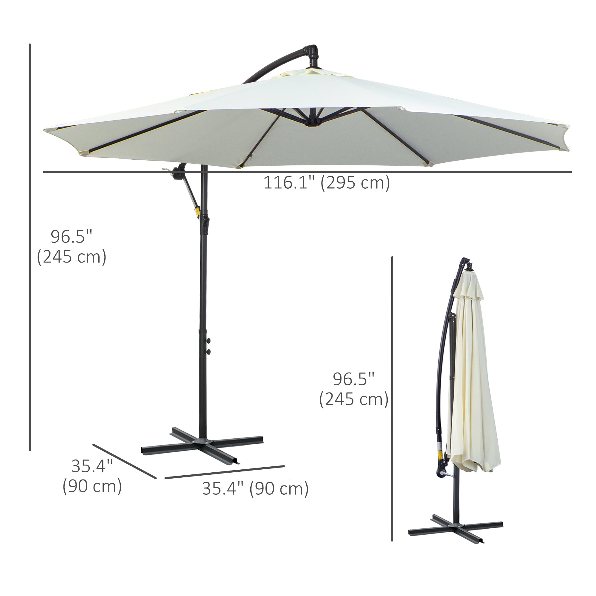 Outsunny 3M Banana Umbrella Parasol-Cream White 