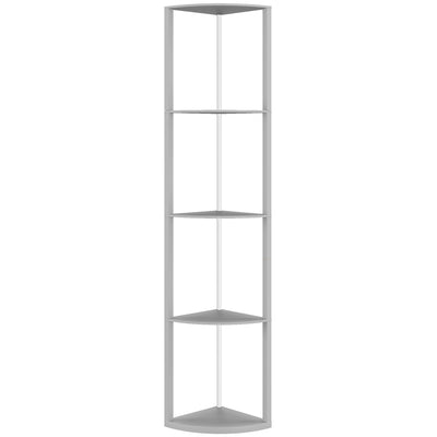 HOMCOM RGB LED Floor Lamp with Shelves, 5-Tier Dimmable Standing Lamp with Adjustable Brightness and Remote Control, Modern Corner Display Shelf Unit for Living Room Bedroom Office, Grey 