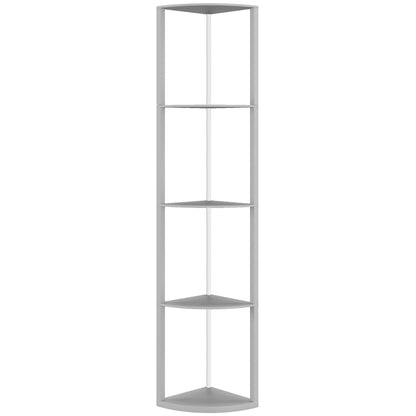 HOMCOM RGB LED Floor Lamp with Shelves, 5-Tier Dimmable Standing Lamp with Adjustable Brightness and Remote Control, Modern Corner Display Shelf Unit for Living Room Bedroom Office, Grey