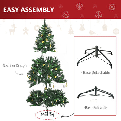 HOMCOM 1.8m 6ft Pre-Lit Artificial Christmas Tree 200 LED Xmas Tree Holiday Décor with Decorative Balls Ornament Metal Stand 