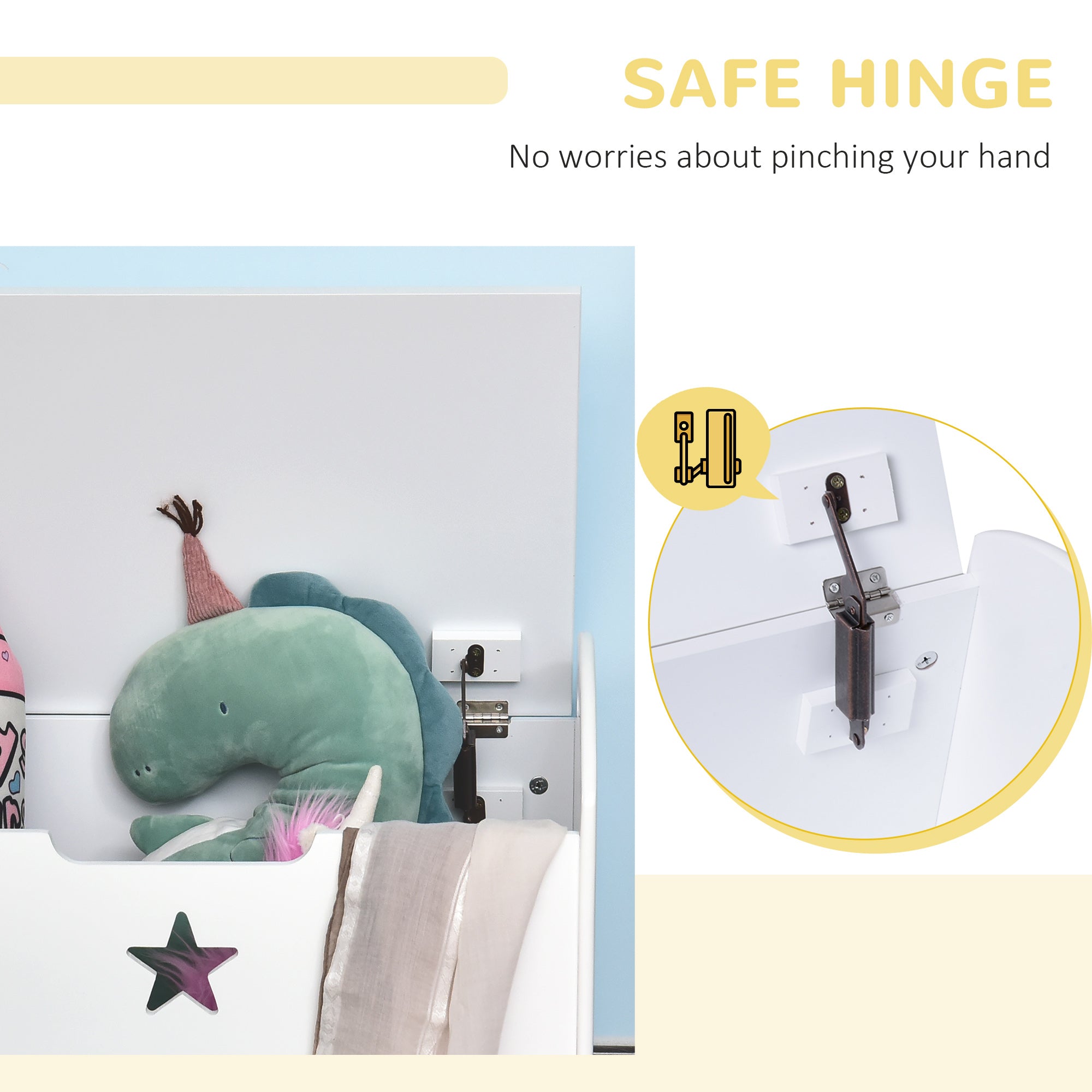 HOMCOM Kids Wooden Toy Box Organizer Children's Toy Storage with Lid Safety Hinge Side Handle Playroom Furniture White 