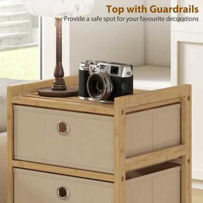 HOMCOM Chest of Drawers, 3 Fabric Drawers Narrow Dresser with Bamboo Frame, Cream White 
