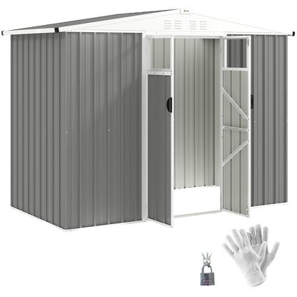 Outsunny 8 x 4 ft Metal Garden Shed, Garden Storage Shed with Window, 4 Vents and Lockable Door, Waterproof Galvanised Steel Tool Storage Shed, Light Grey 