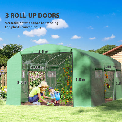 Outsunny 13 x 9.8ft Walk-In Polytunnel Greenhouse - Green 