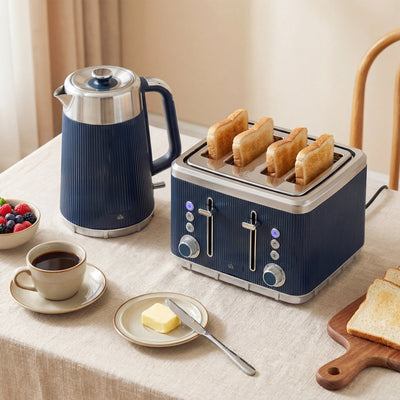 HOMCOM Electric Stainless Steel Kettle and Toaster Set, 3000W 1.7L UK Strix Thermostat Dark Blue 