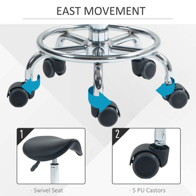HOMCOM Salon Saddle Stool, Rolling Saddle Chair for Massage, Spa, Clinic, Beauty, Hairdressing and Tattoo, Black 