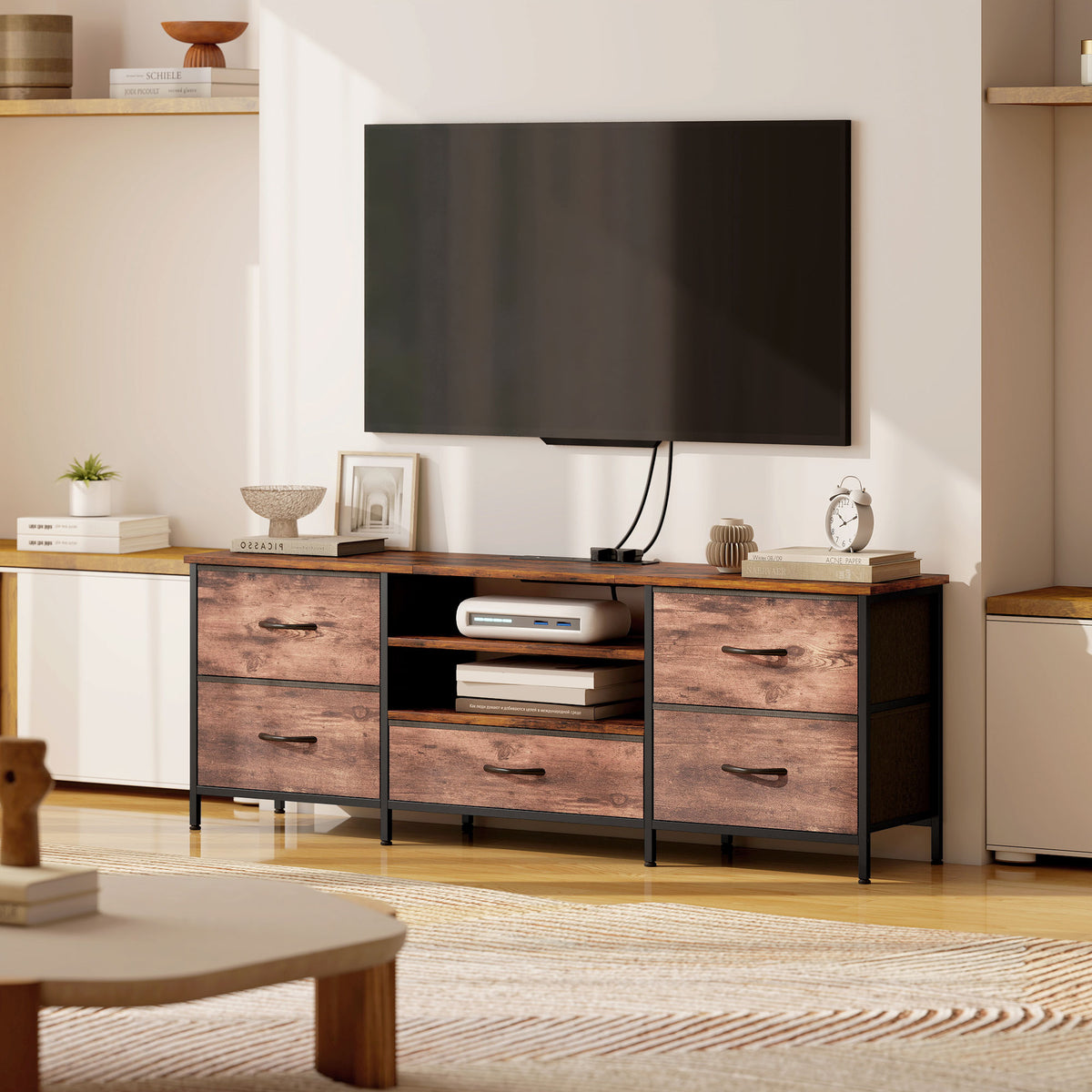 HOMCOM Multi-Storage Industrial TV Stand - Brown/Grey/Black 