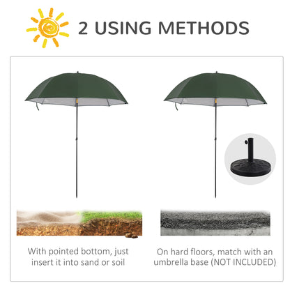 Outsunny 2m Beach Parasol Fishing Umbrella Brolly with Sides and Push Botton Tilt Sun Shade Shelter with Carry Bag, UV30+, Green 
