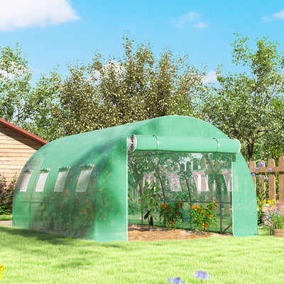 Outsunny 4 x 3 x 2m Polytunnel Greenhouse Replacement Cover ONLY Winter Garden Plant PE Cover for Tunnel Walk-in Greenhouse with Roll-up Windows Door Outdoor, Green 