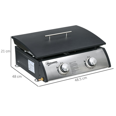Outsunny Portable Tabletop Gas Plancha Grill w/ 2 Stainless Steel Burner, 10kW, Non-Stick Griddle for BBQ Camping Picnic Party 