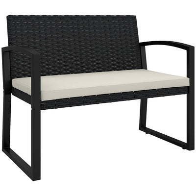 Outsunny Two-Seater Rattan Garden Bench - Beige/Black 