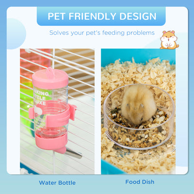 PawHut Hamster Cage w/ Water Bottle, Exercise Wheel, Tubes, Ramps - Light Blue 