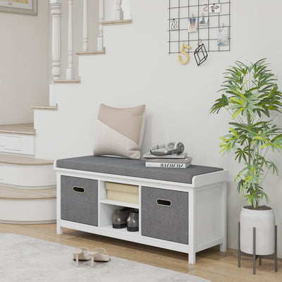 HOMCOM Shoe Storage Bench, with Cushion Seat - White/Grey 