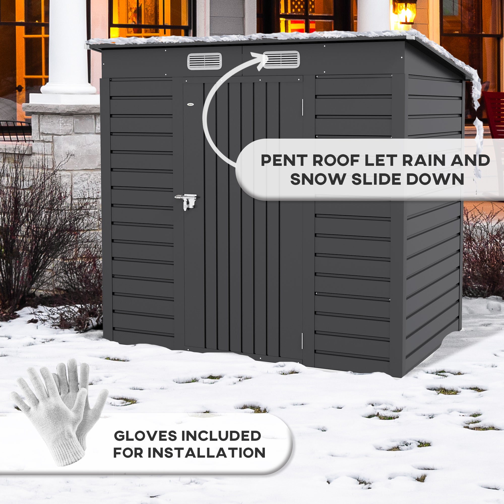 Outsunny 4 x 6ft Galvanised Metal Garden Shed, with Locking Door - Grey 