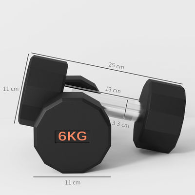 SPORTNOW 2 x 6kg Dumbbells Weights Set with 12-Sided Shape and Non-Slip Grip for Men Women Home Gym Workout 