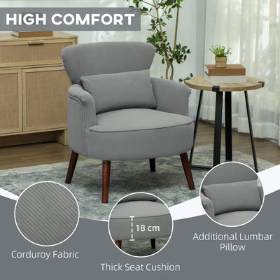 HOMCOM Corduroy Retro Accent Chair - Light Grey 