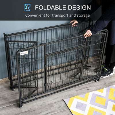 PawHut Metal Dog Cage Kennel Locking Door & Wheels Removable Tray Openable Top For Extra Large Pets 125 x 76 x 81 cm 