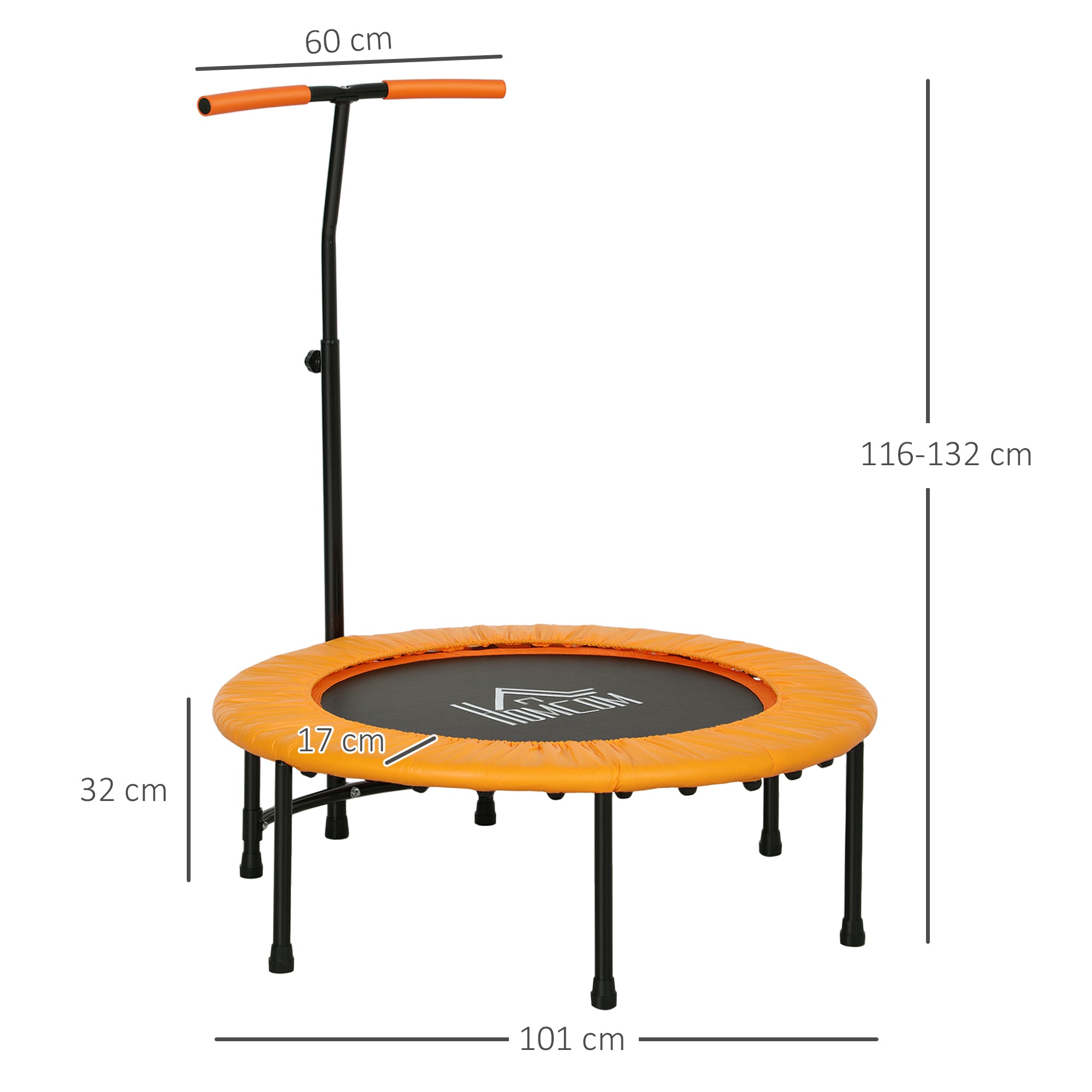 HOMCOM 40" Fitness Trampoline with Adjustable Handle, Rebounder Trampoline Mini Jumper for Indoor Exercise Workout, Support Up to 100kg, Orange 