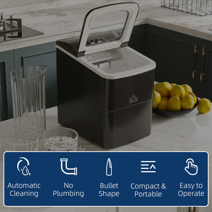 HOMCOM Portable Ice Maker Countertop, Bullet Ice Cube Machine, 9 Ice Cubes per 8 Minutes, Automatic Cleaning, Visible Window Scoop and Basket for Kitchen, Office, Bar, Black 