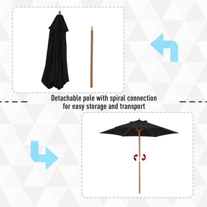 Outsunny Wooden Garden Umbrella Sun Shade with Top Vents, Bamboo Ribs and Sturdy Wood Pole, Black 