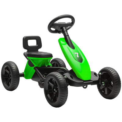 AIYAPLAY Pedal Go Kart for Kids 2-5 Years, with Silent EVA Wheels, Metal Frame, Green 