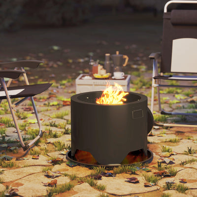 Outsunny Outdoor Round Fire Pit with Lid and Fire Poker - Black 