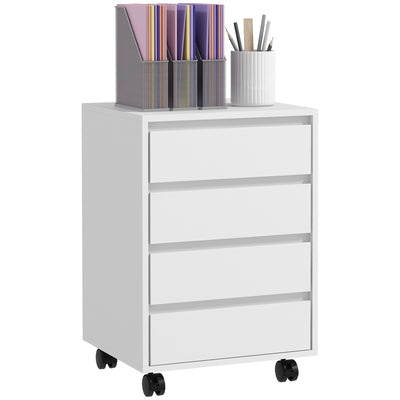 HOMCOM Four-Drawer Office Filing Cabinet, with Wheels - White 