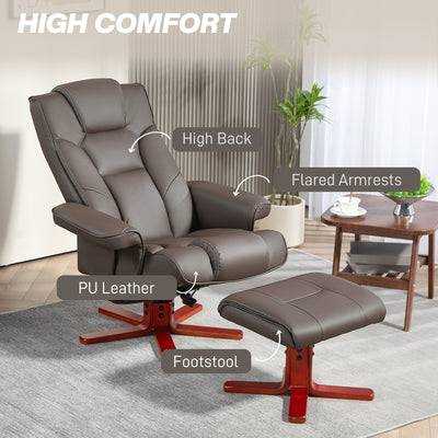 HOMCOM Faux Leather Manual Recliner and Footstool Set - Brown 